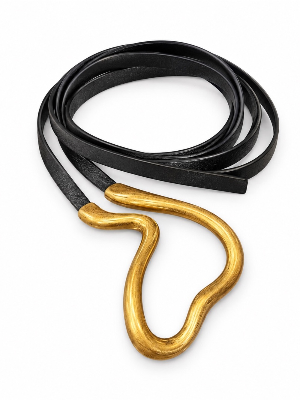 Bottega Veneta Calfskin Wrap Belt Black Gold Sculptural Hardware Made in Italy